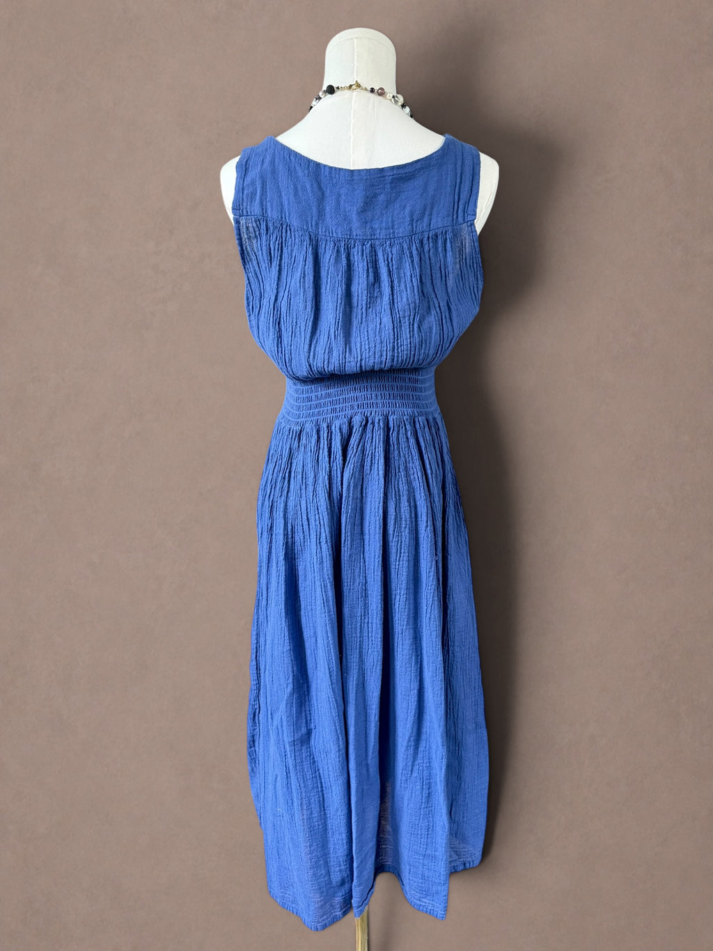 Cobalt Blue 70s Cotton Gauze Grecian Goddess Dress