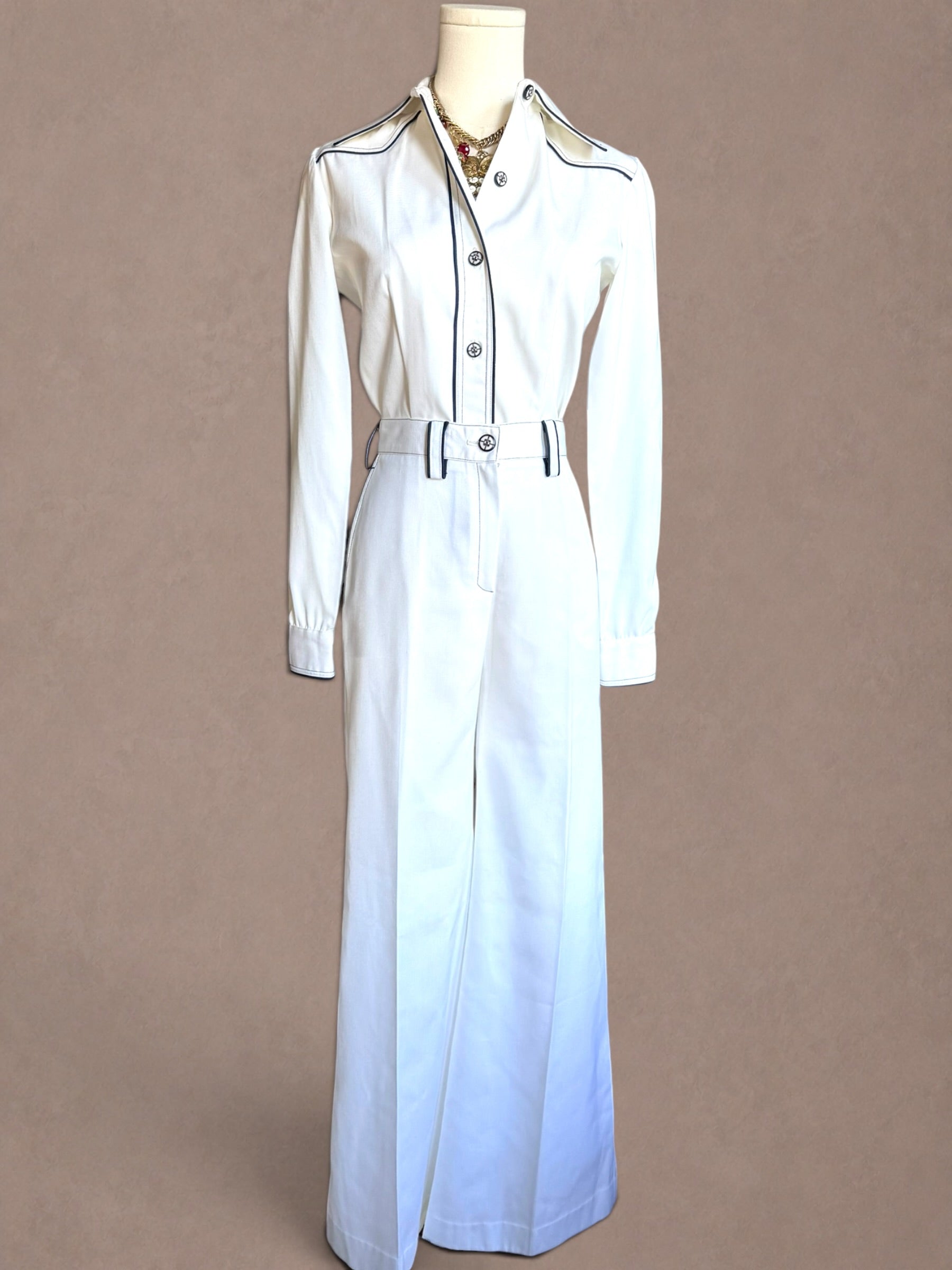 Saks Fifth Avenue 70s White Flared Pant Set