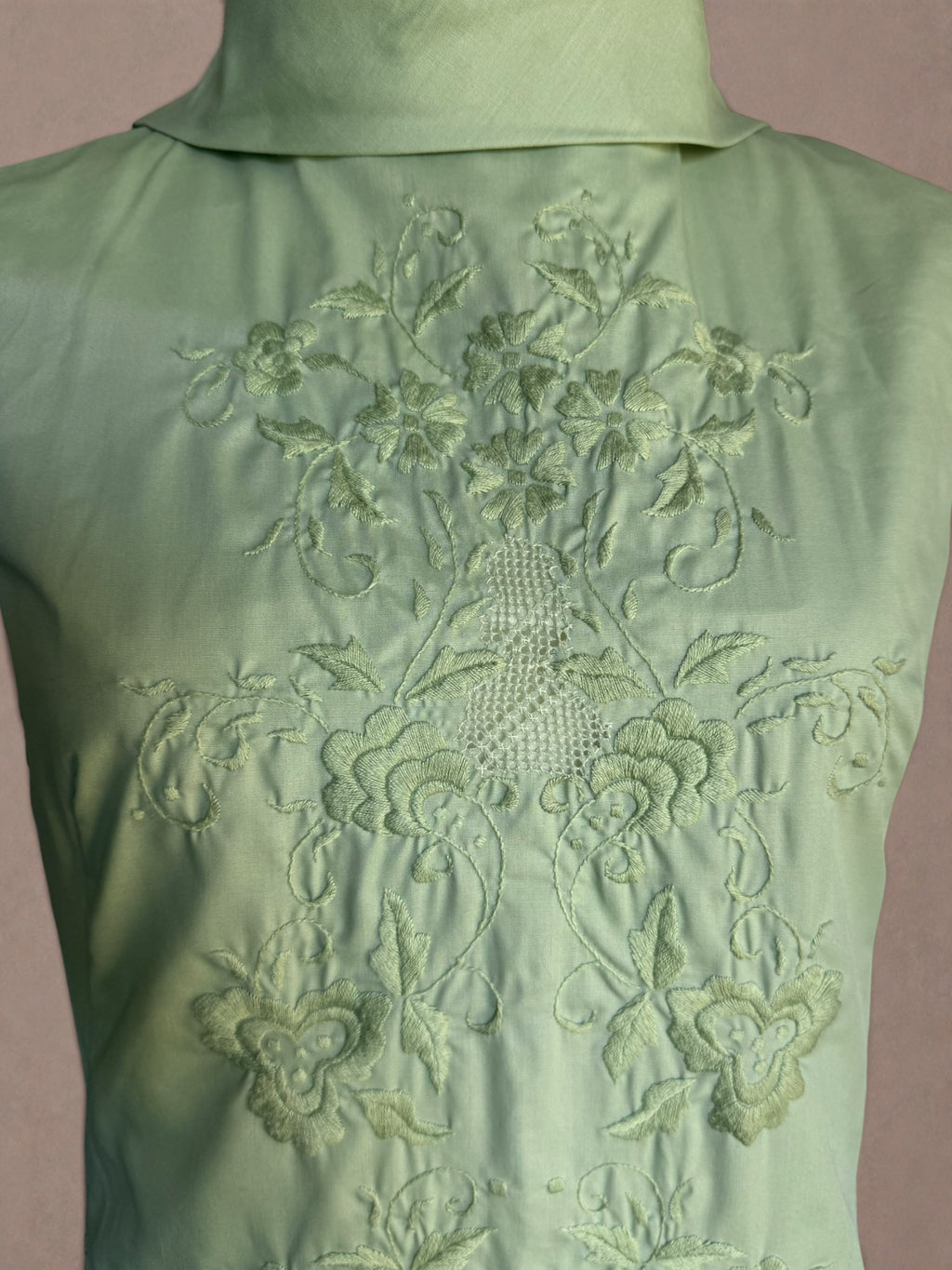 Sage Green 60s Embroidered Cotton Mini