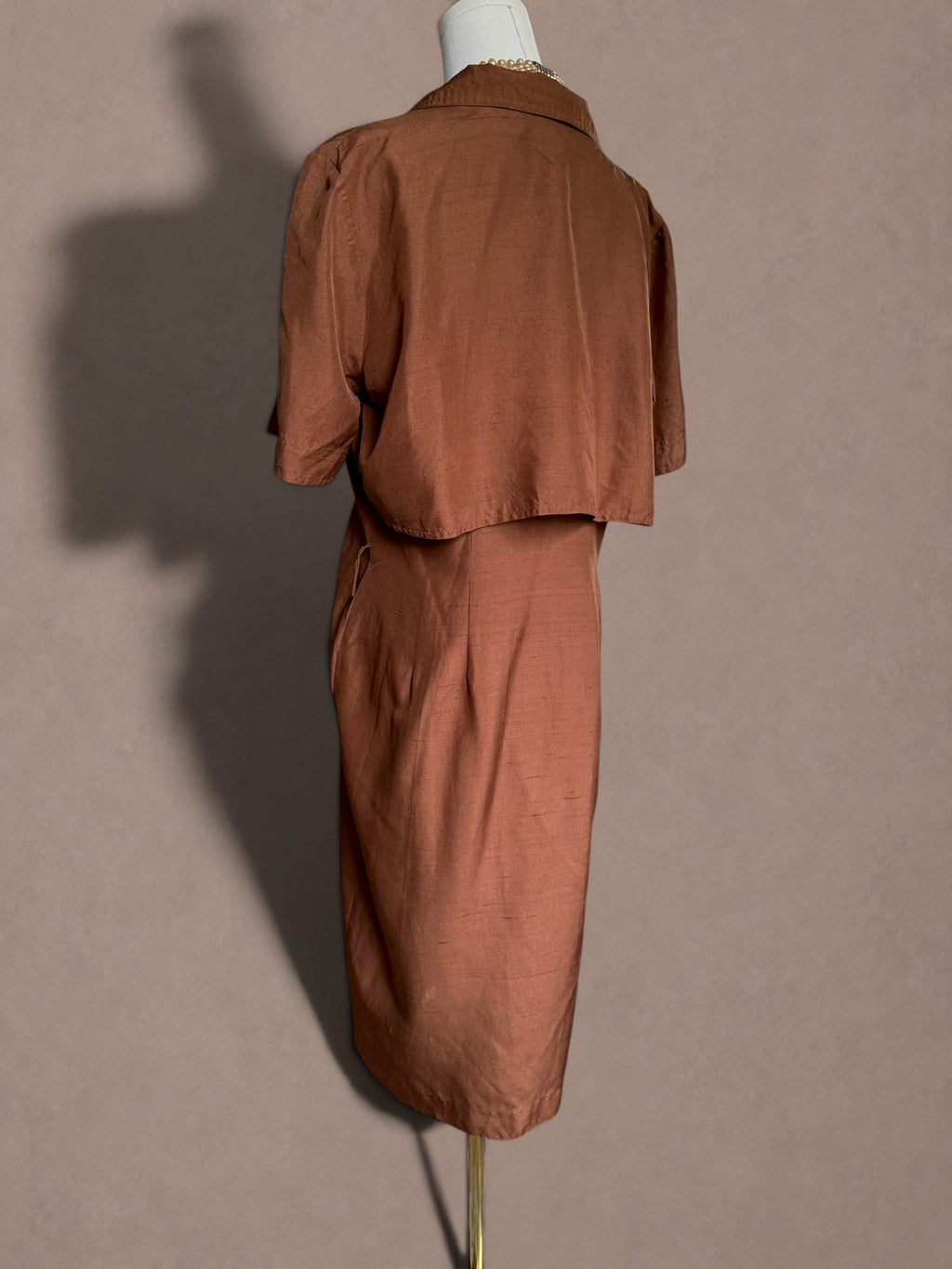 Copper Silk 80s does 40s Shirt Dress Day Dress by G.B. Sott