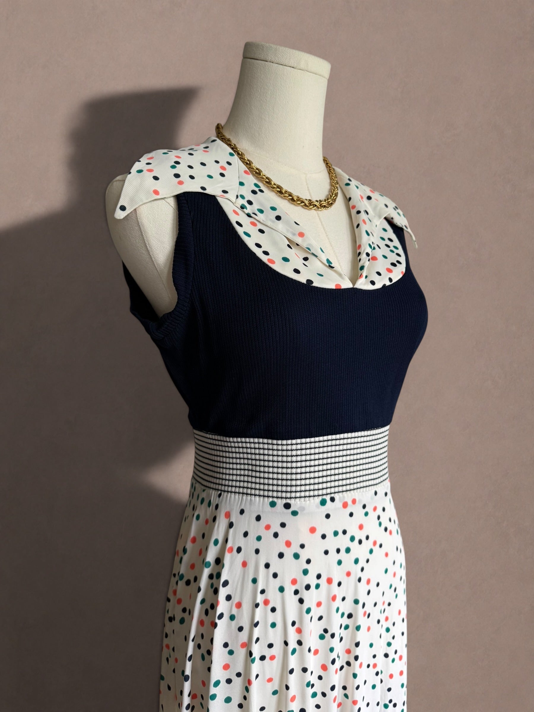 Confetti Dot 70s Knit Dress & Duster Set by Young Innocent