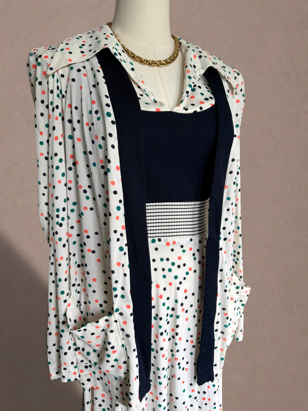 Confetti Dot 70s Knit Dress & Duster Set by Young Innocent