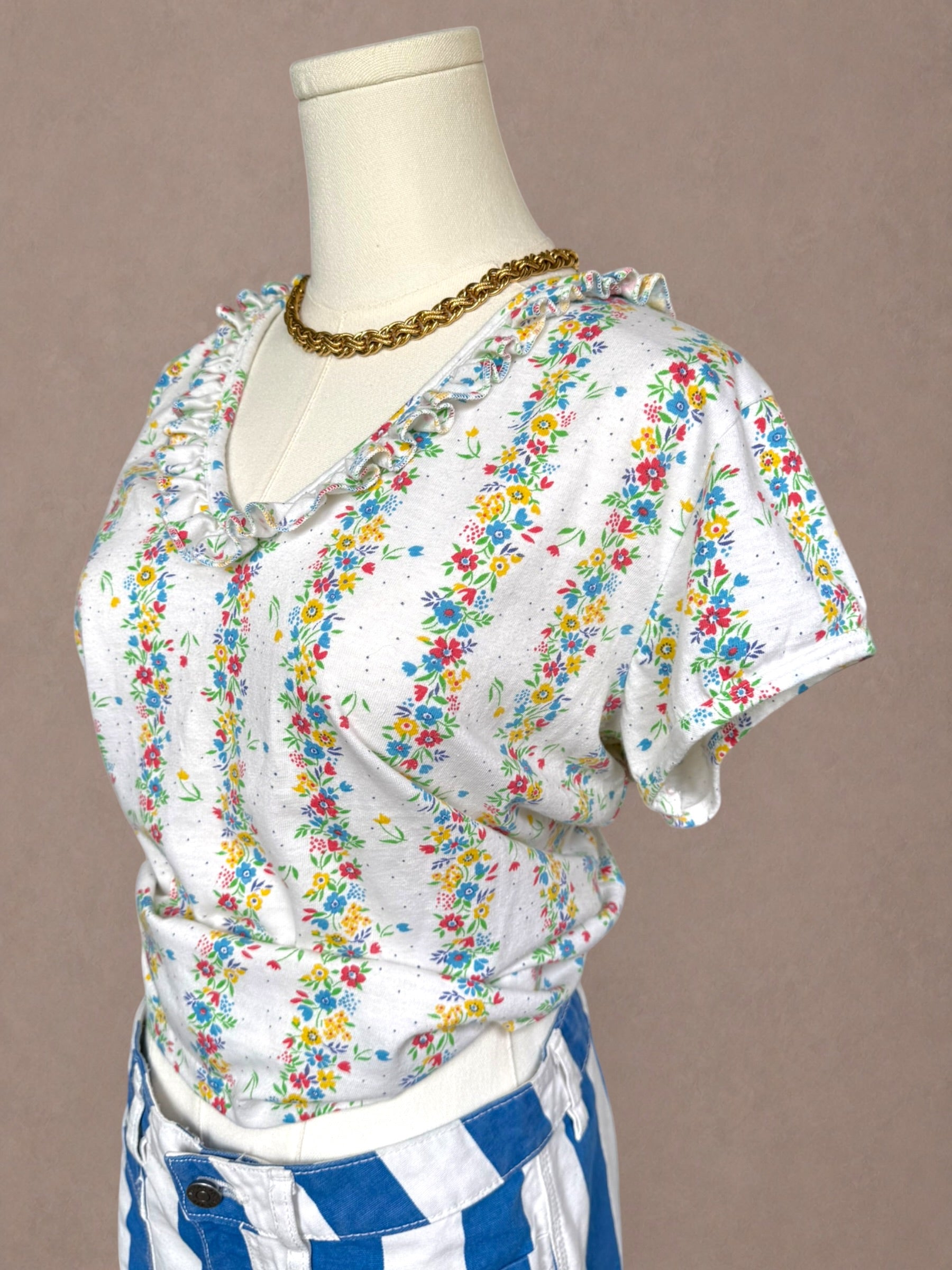 Young Stuff 70s Floral Stripe Cotton Knit Tee