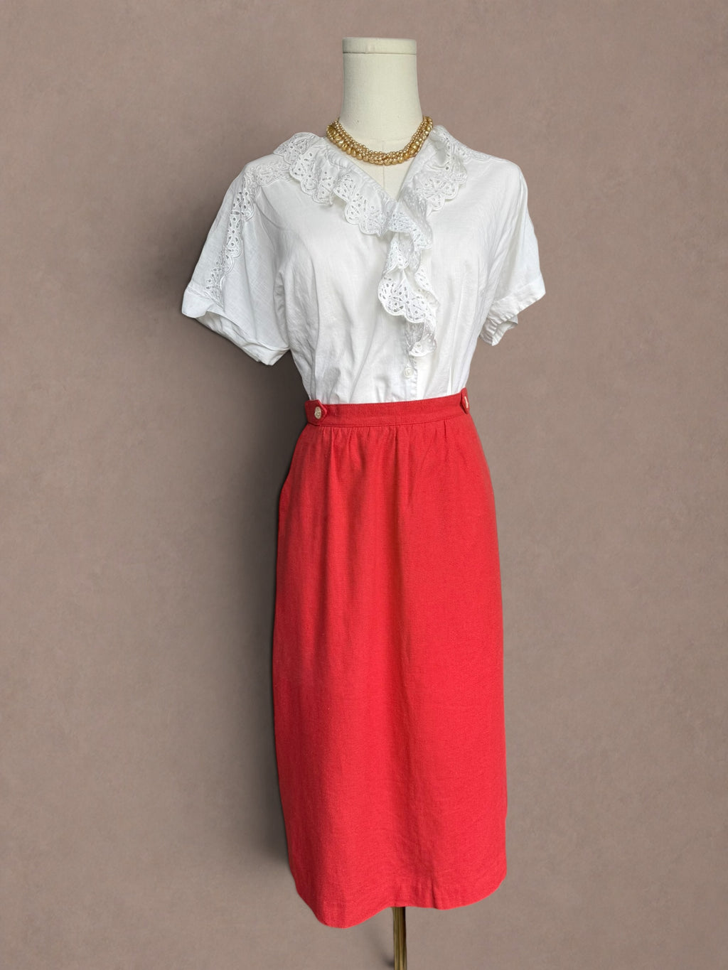 Poppy Red 60s High Waist Column Skirt