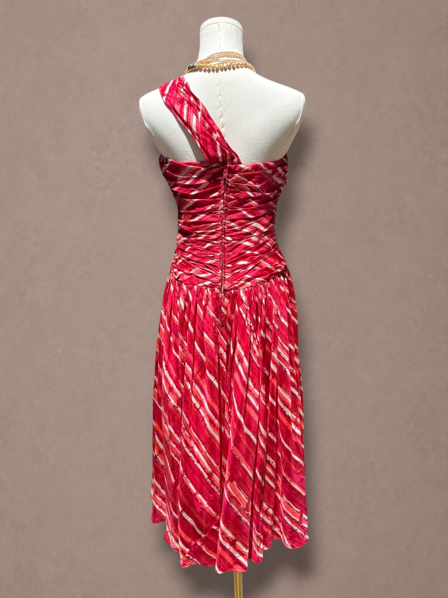 Abstract Print One-Shoulder 50s Cocktail Dress