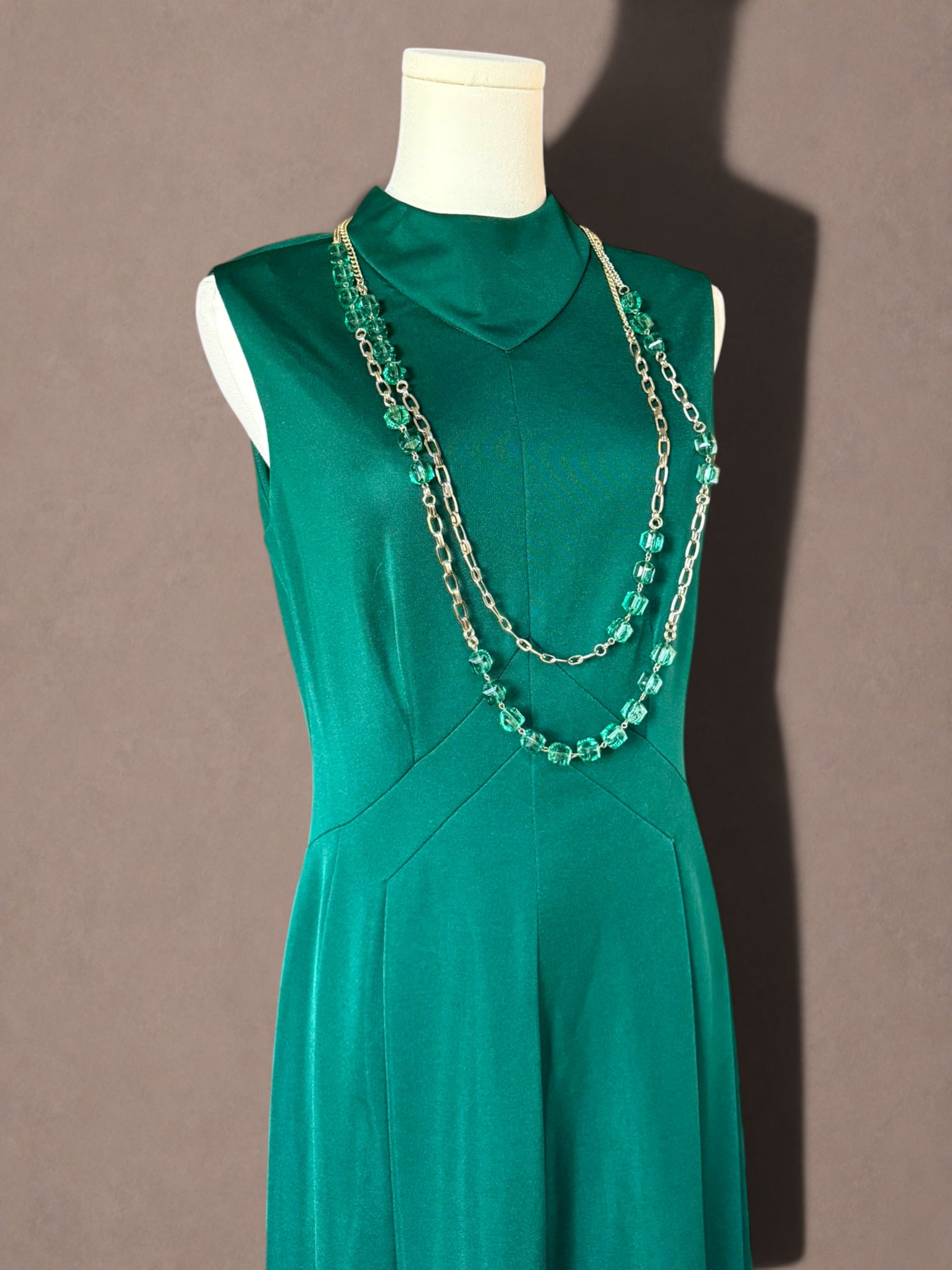 Emerald Green 70s Maxi Dress by Leslie Fay Original
