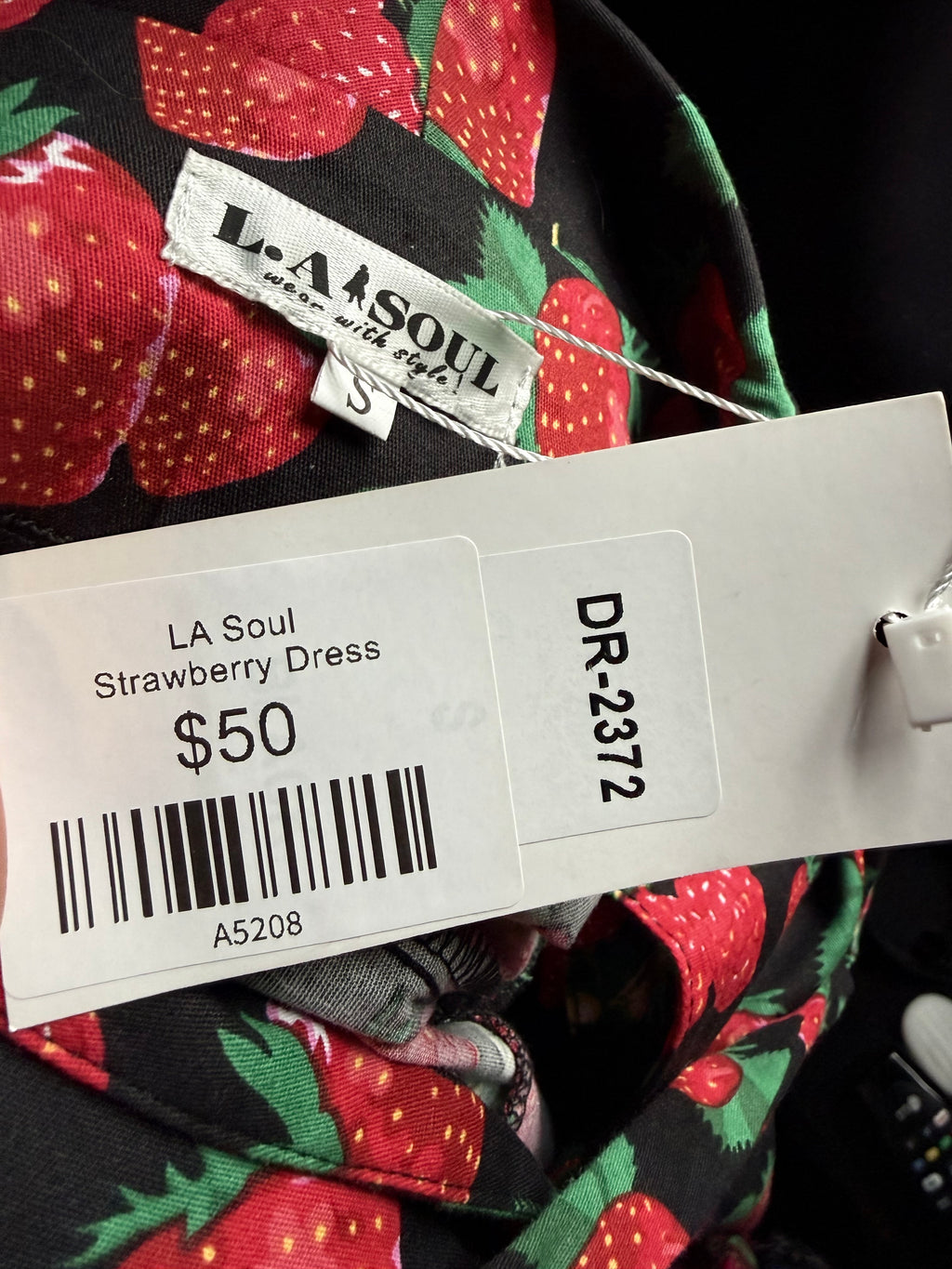 Vintage-Inspired Strawberry Print Dress with Tie Waist-New with Tags