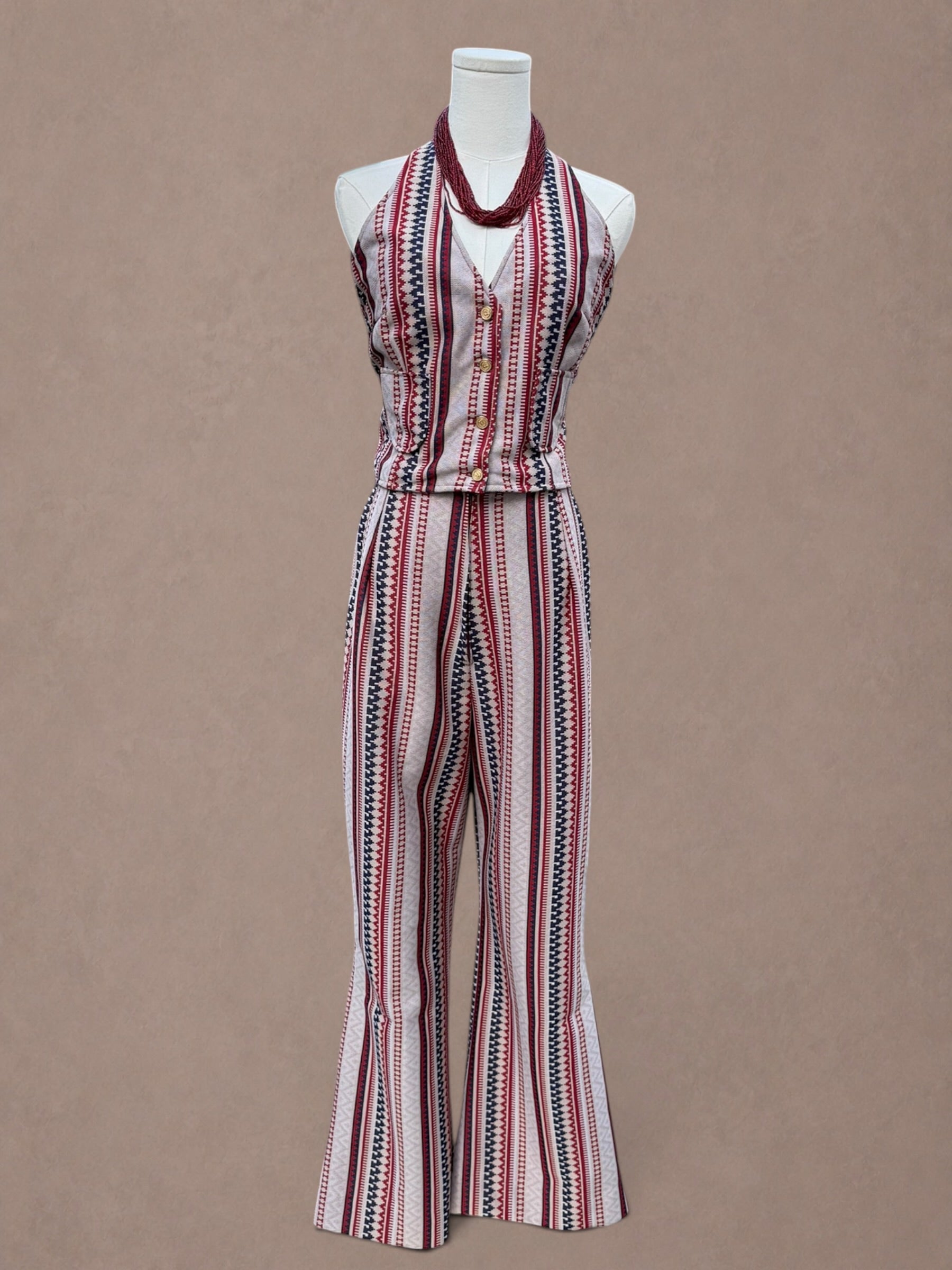 Red White & Blue Knit 70s Halter & Flares Set