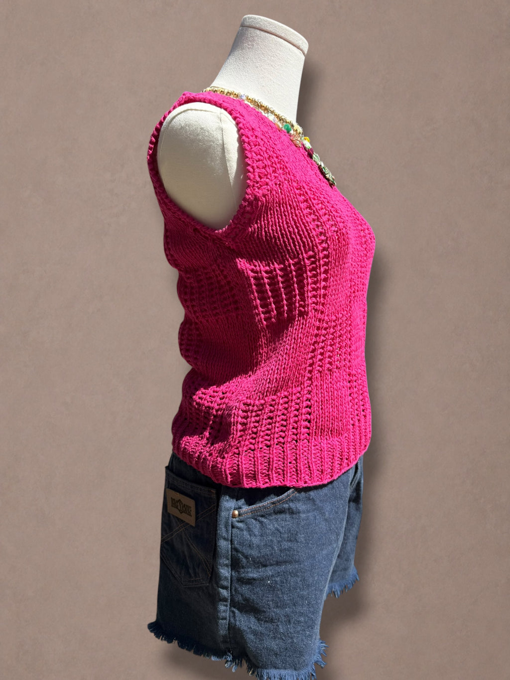 Deadstock Jones New York 80s Fuchsia Linen Cotton Knit Shell