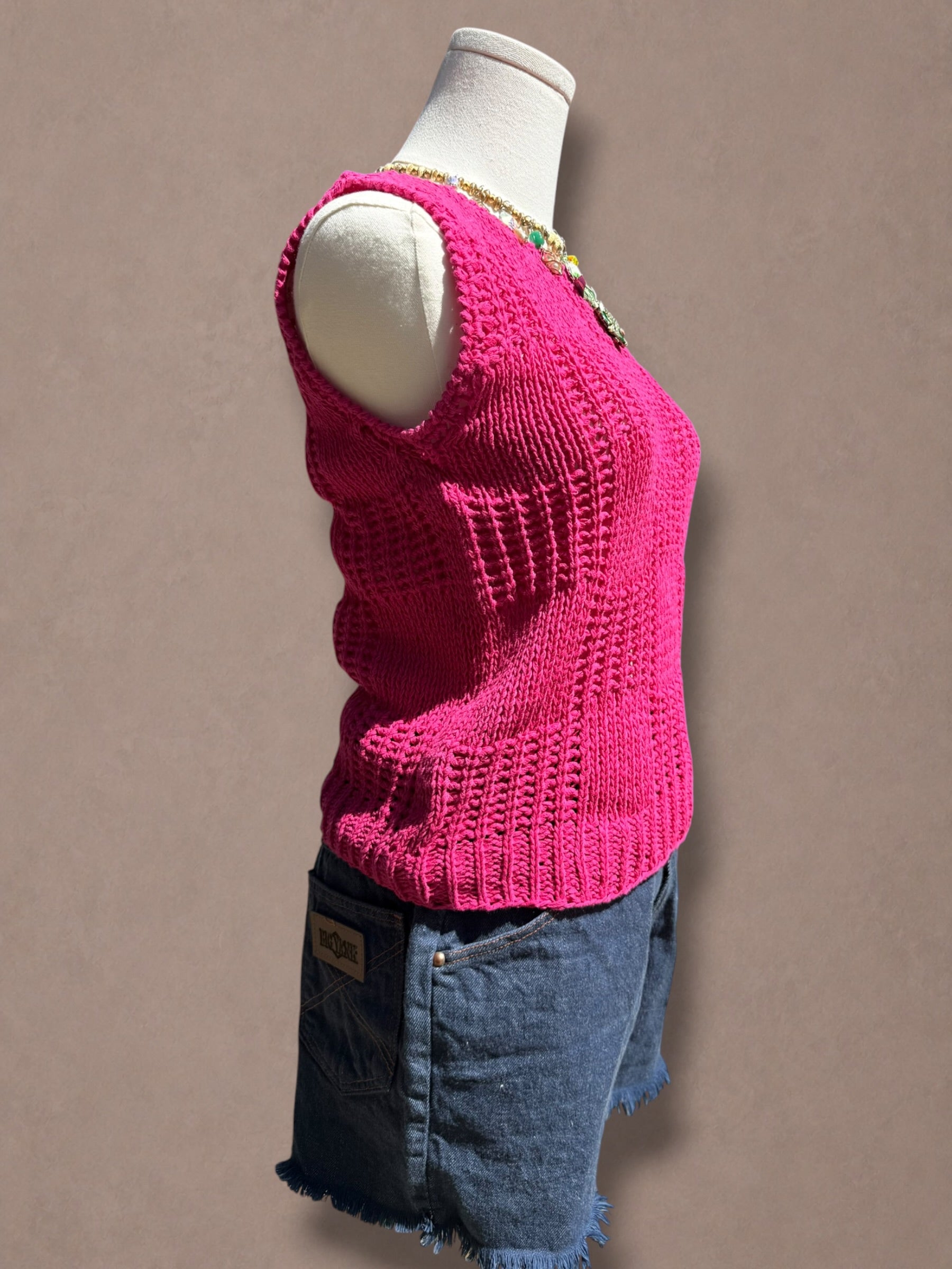 Deadstock Jones New York 80s Fuchsia Linen Cotton Knit Shell