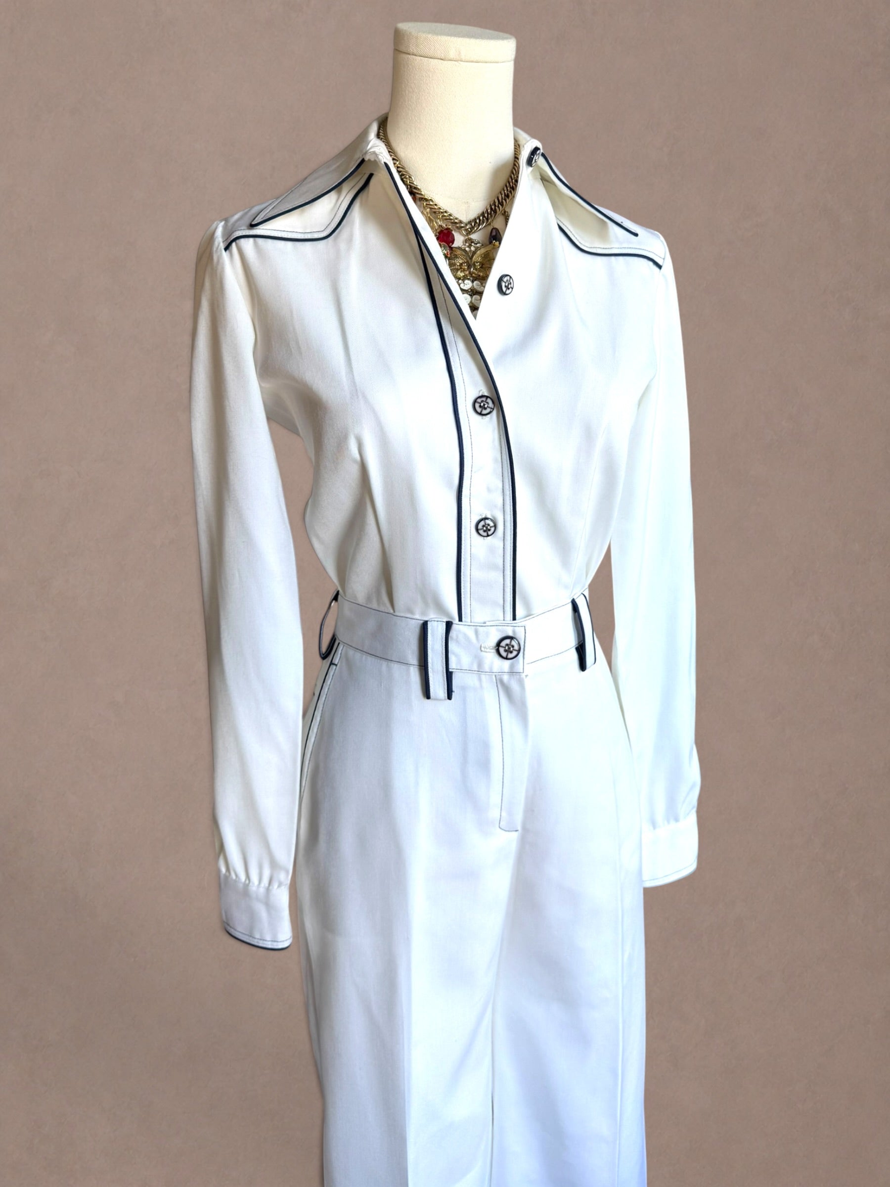 Saks Fifth Avenue 70s White Flared Pant Set