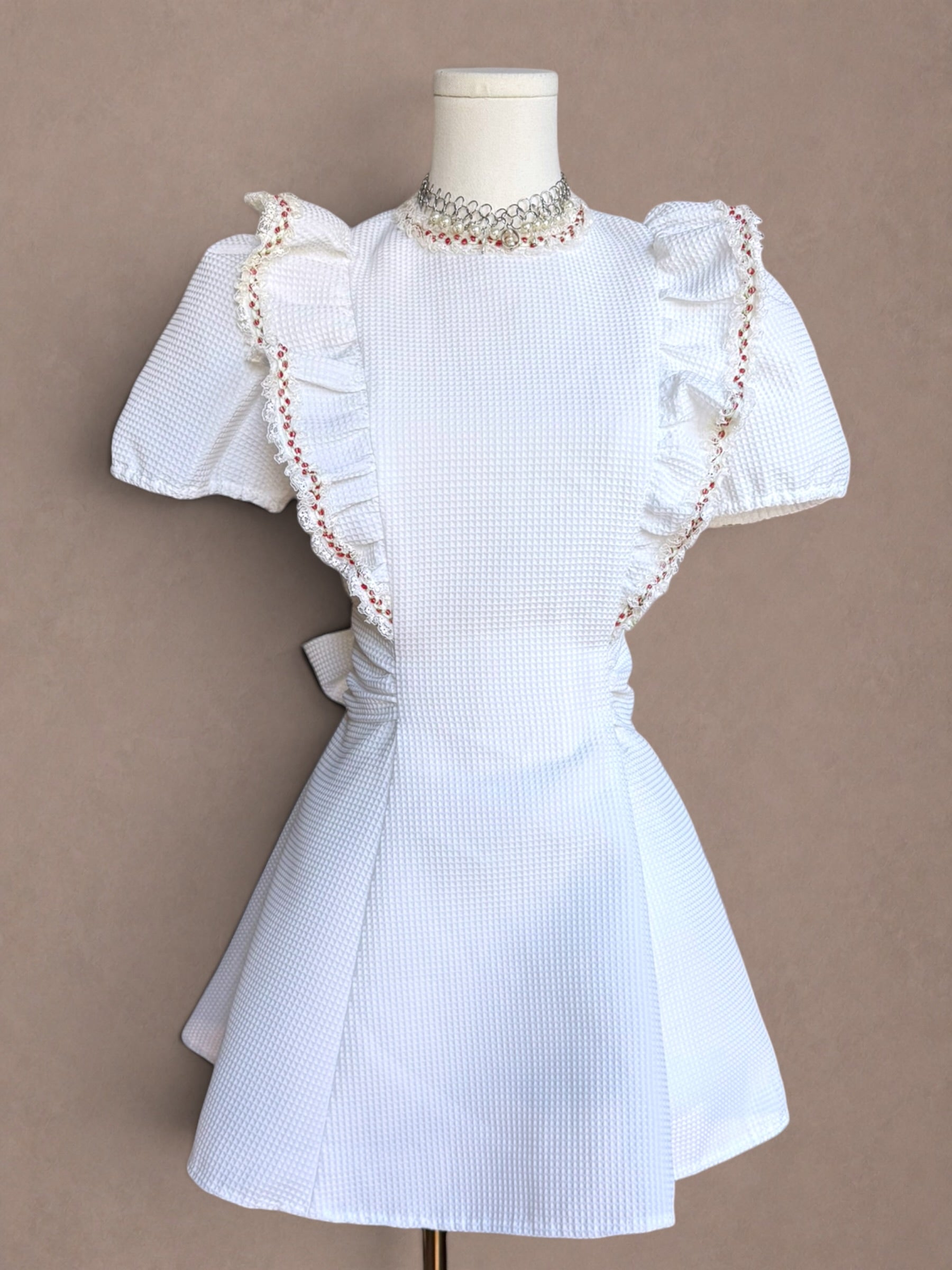 Handmade 60s White Ruffle Mini Dress & Bloomers Set