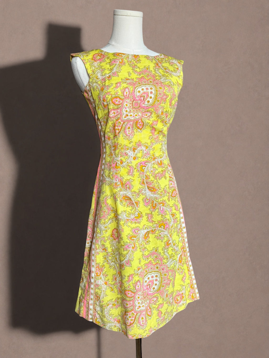 Neon Yellow & Hot Pink 60s Paisley Mod Mini Dress by Cos Cob
