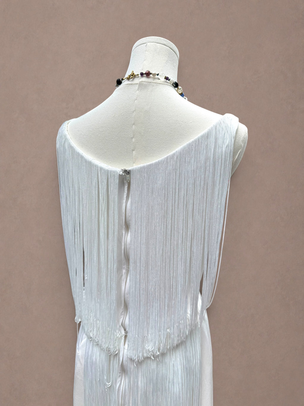 White Fringe Back 60s Wiggle Dress