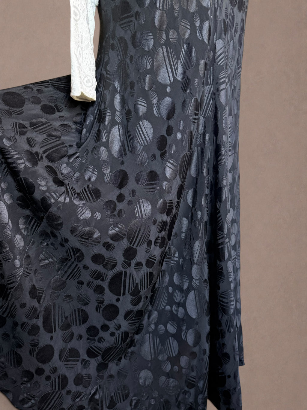 Mr. Boots Black & Ivory Jacquard Maxi Dress with Abstract Satin Skirt
