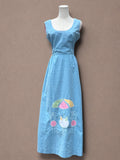Patio Party 70s Chambray Novelty Wrap Dress