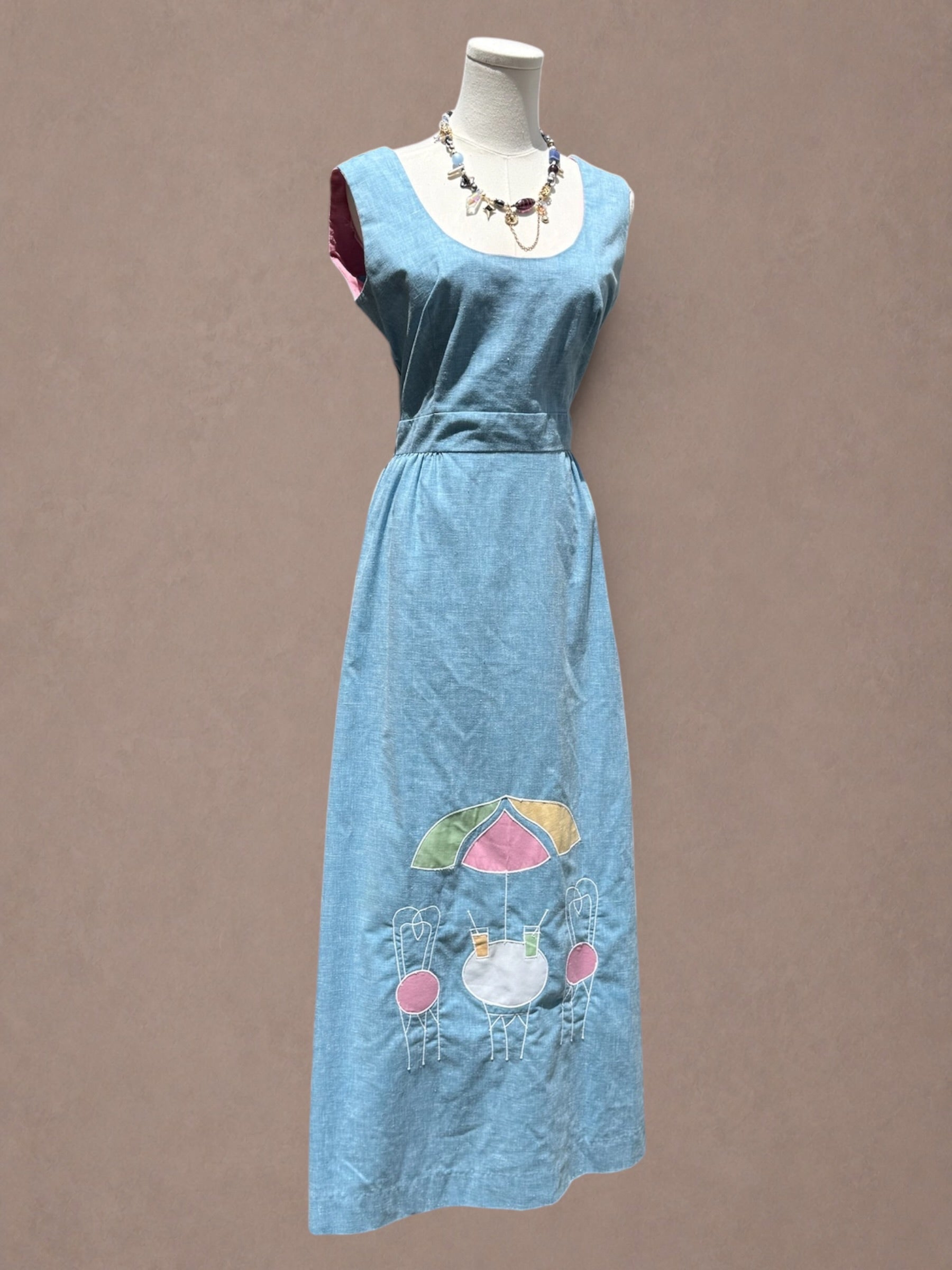 Patio Party 70s Chambray Novelty Wrap Dress
