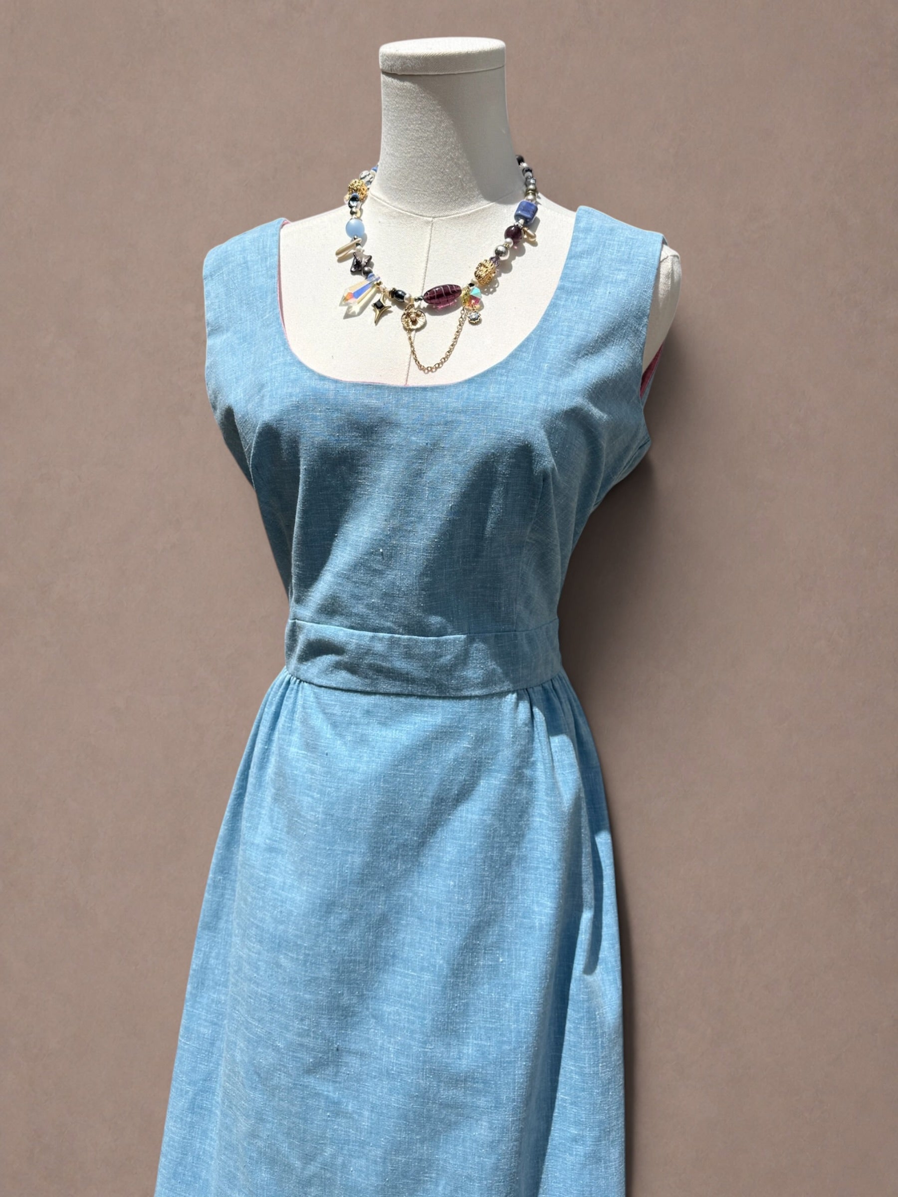 Patio Party 70s Chambray Novelty Wrap Dress