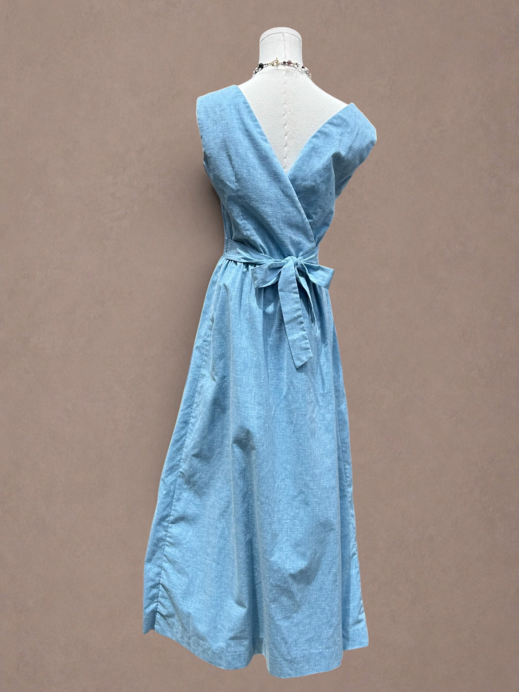 Patio Party 70s Chambray Novelty Wrap Dress