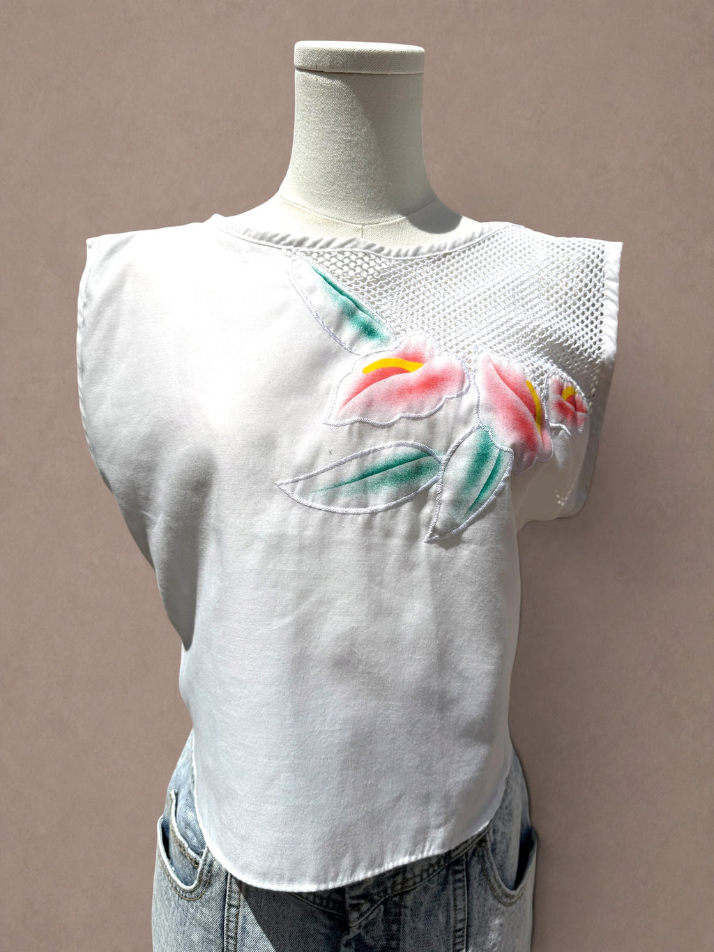 Spotlight California 80s Mesh and Floral Detail Top