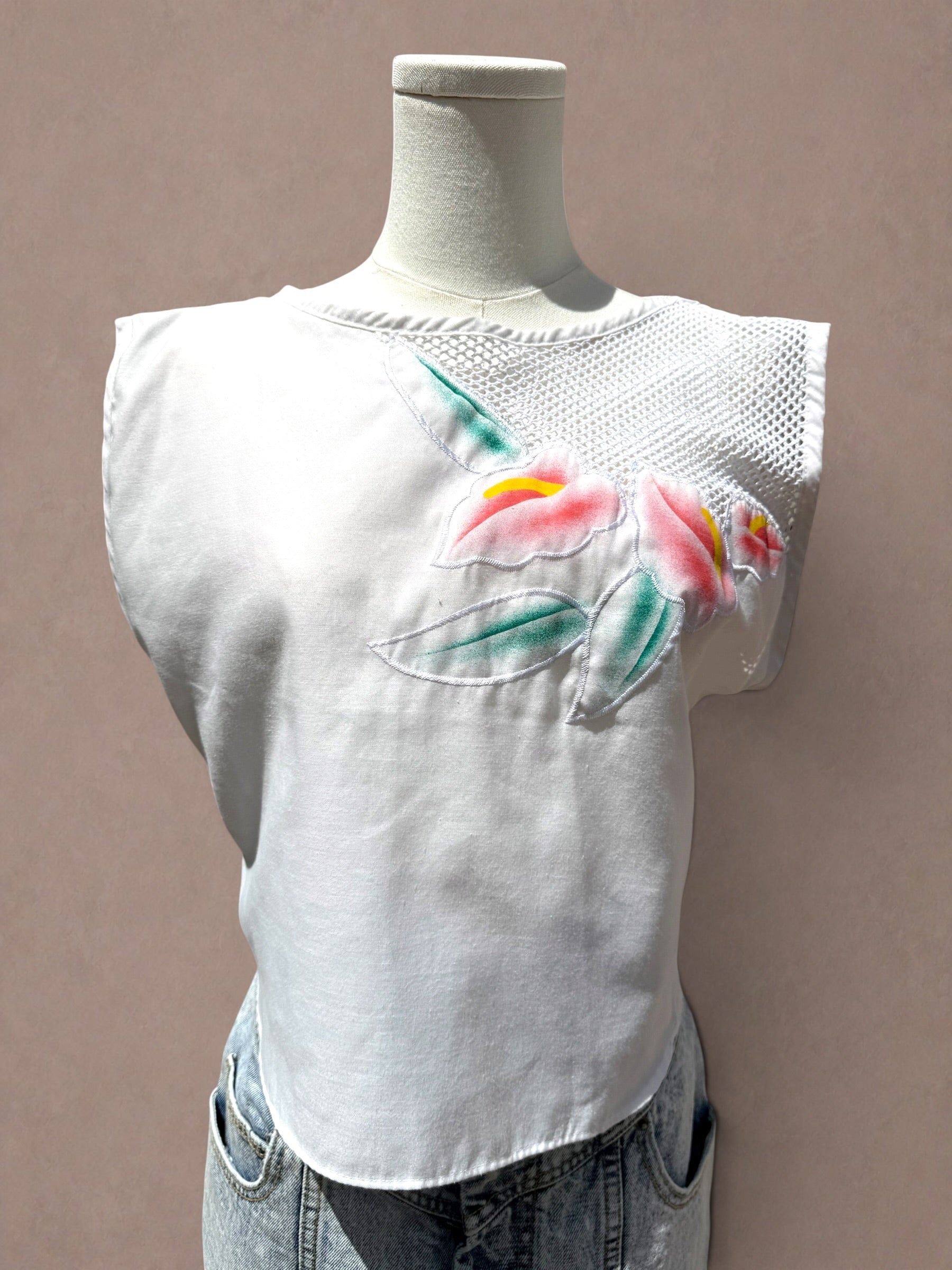Spotlight California 80s Mesh and Floral Detail Top
