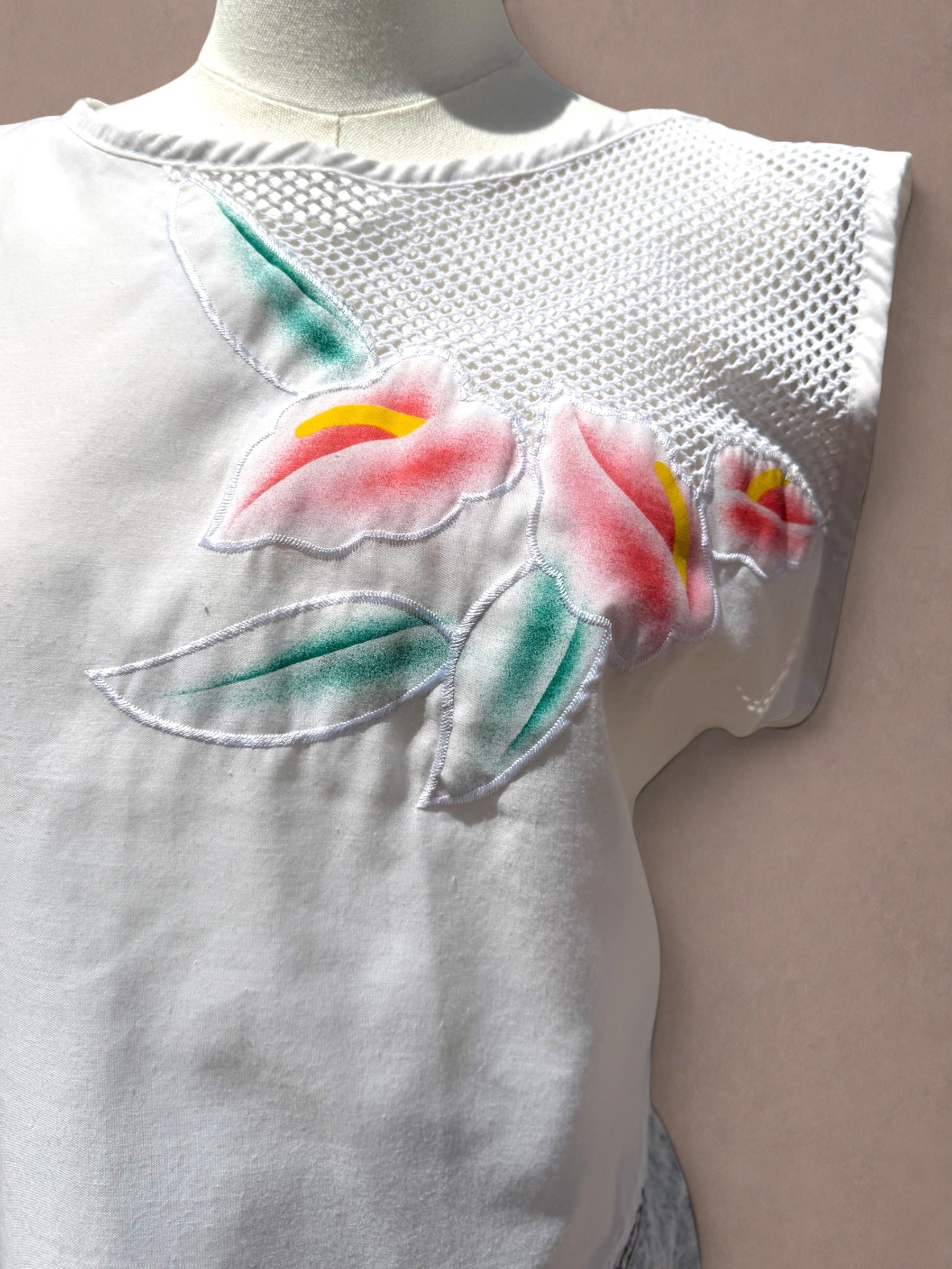 Spotlight California 80s Mesh and Floral Detail Top