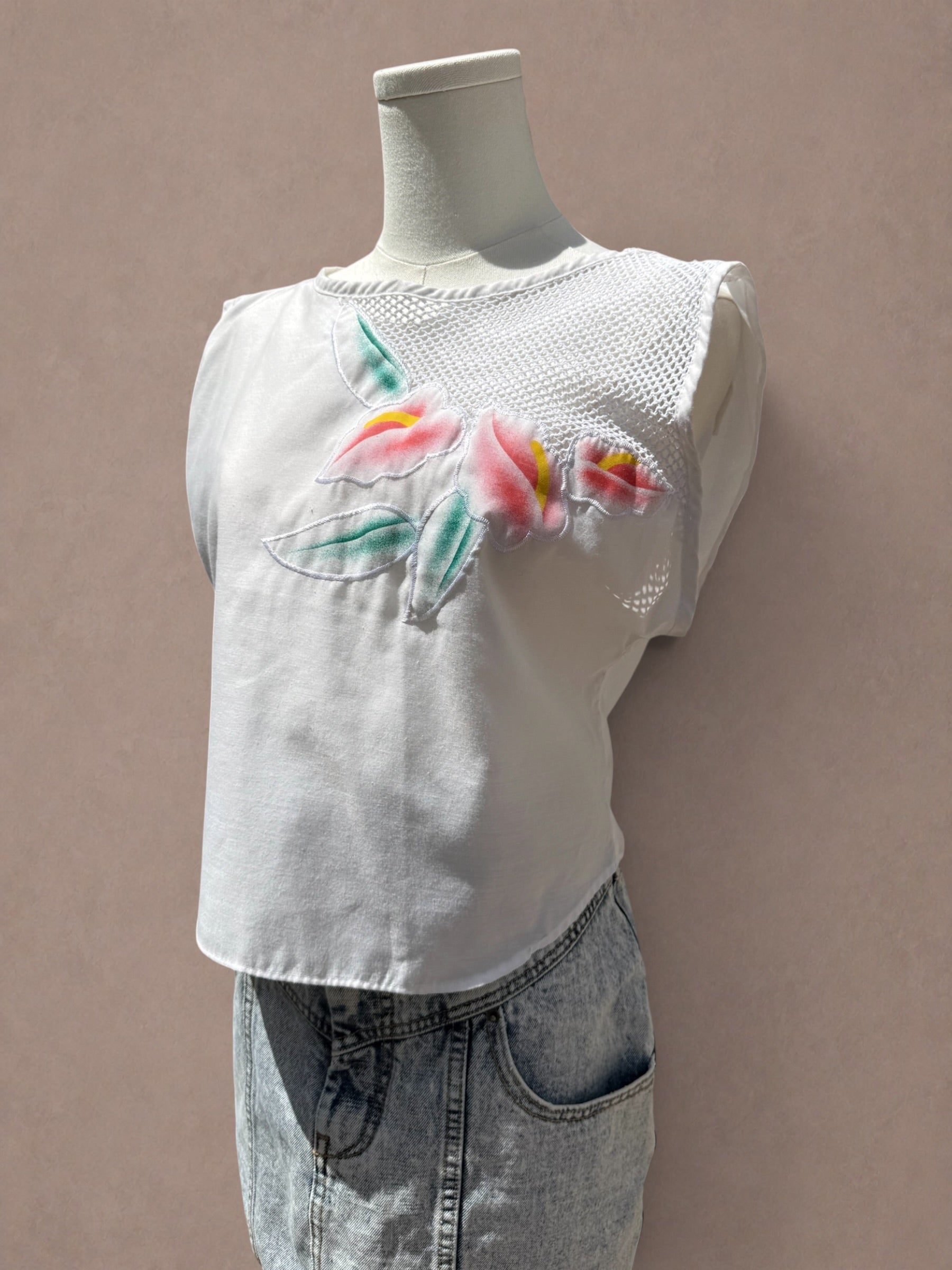 Spotlight California 80s Mesh and Floral Detail Top