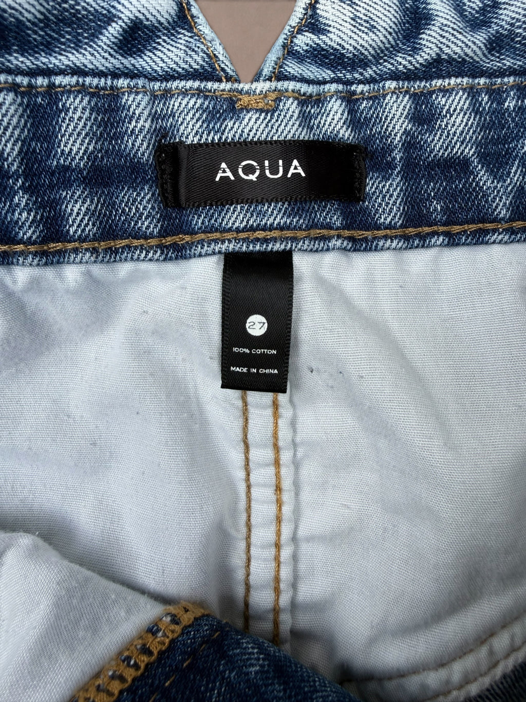 Aqua Acid Wash Denim 80s-Inspired Mini Skirt with V Waistband