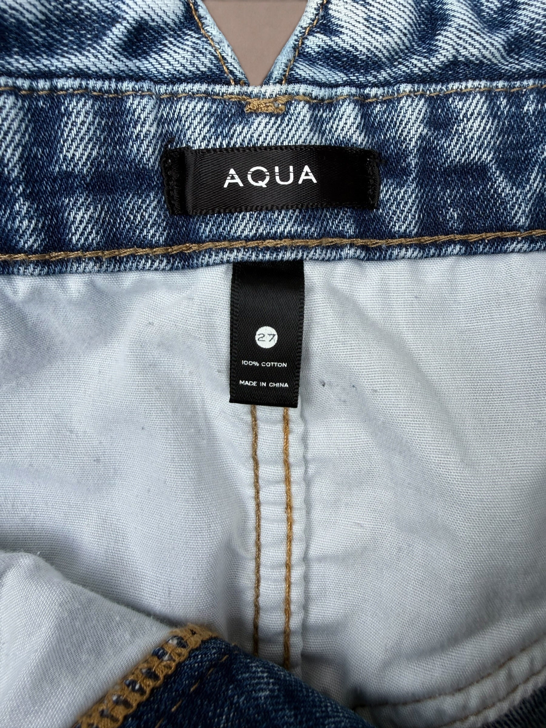 Aqua Acid Wash Denim 80s-Inspired Mini Skirt with V Waistband