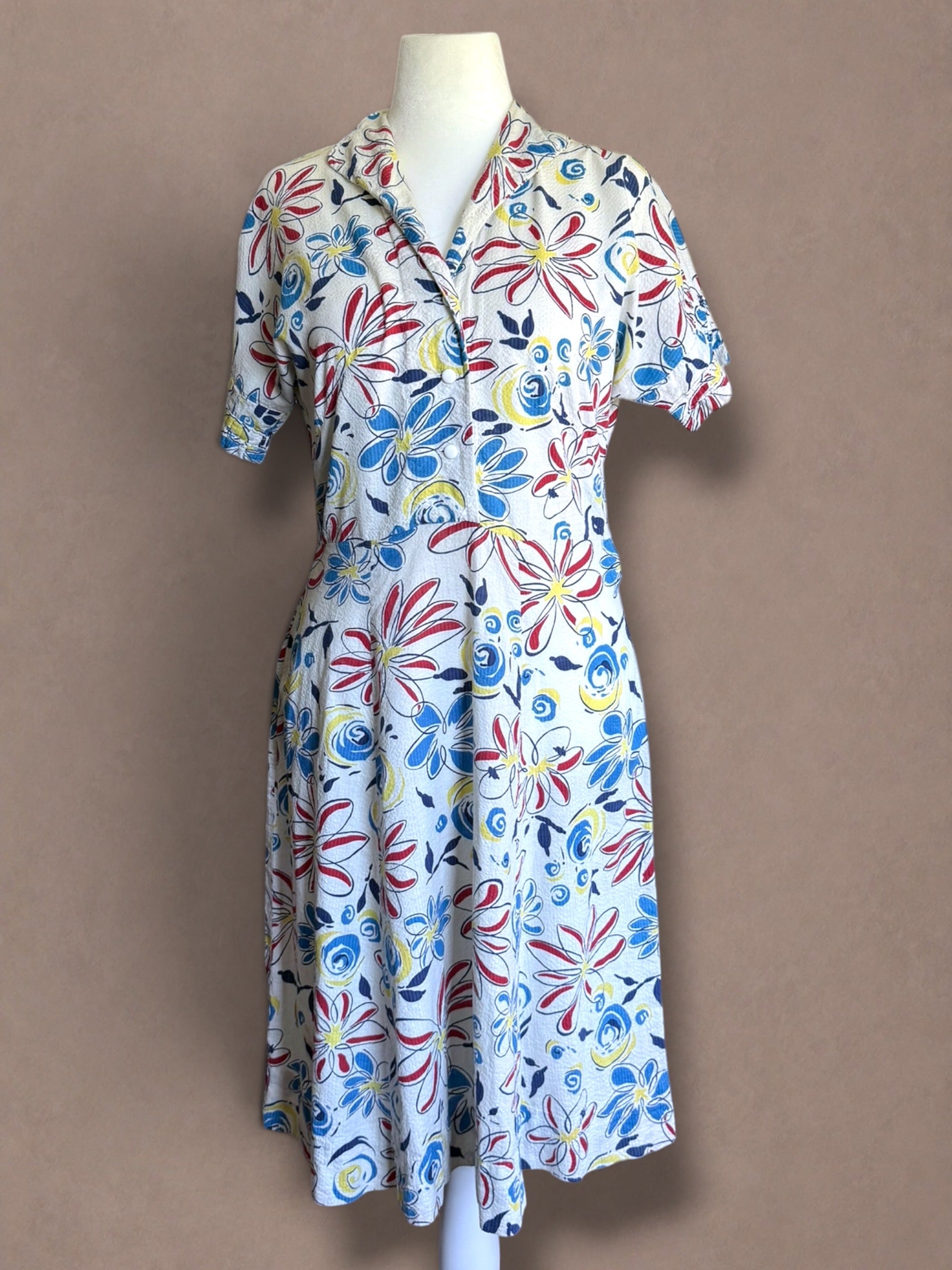 Patriotic Floral 40s Cotton Day Dress