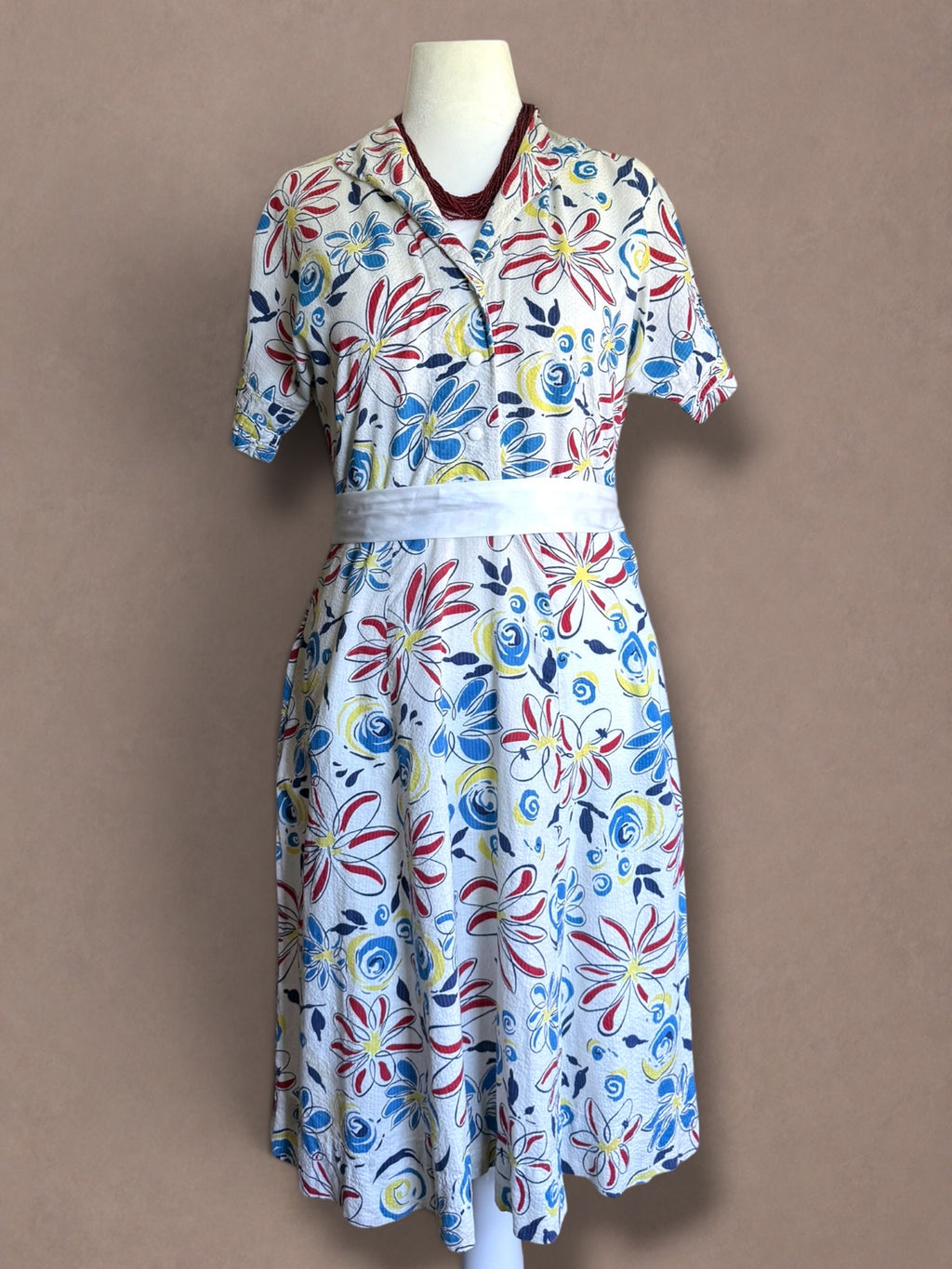 Patriotic Floral 40s Cotton Day Dress