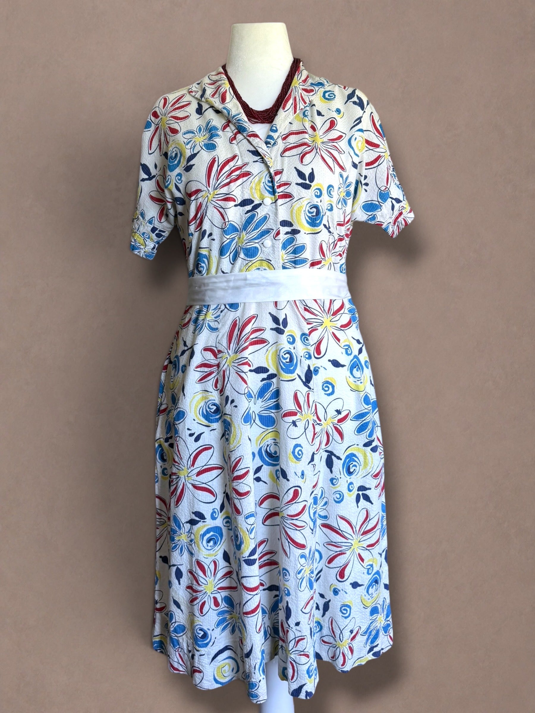 Patriotic Floral 40s Cotton Day Dress