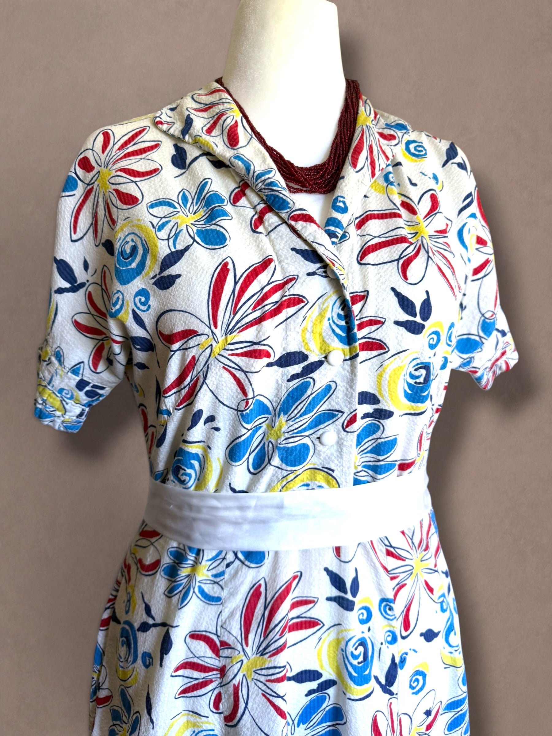 Patriotic Floral 40s Cotton Day Dress