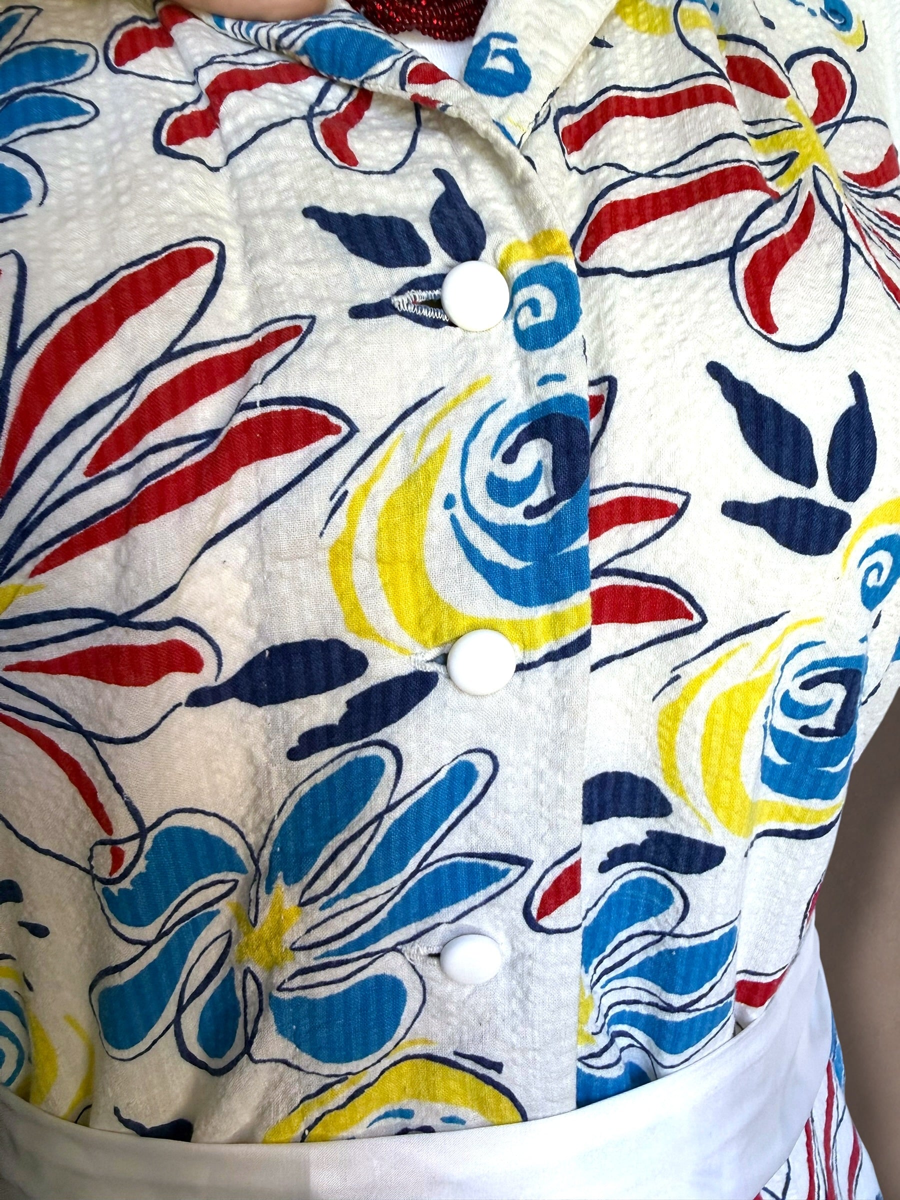Patriotic Floral 40s Cotton Day Dress