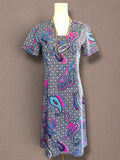 Pink & Turquoise 60s Paisley Print Barkcloth Dress